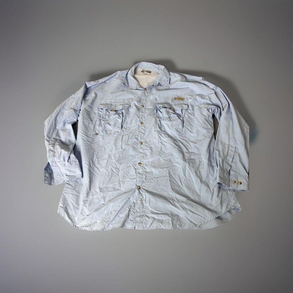 Columbia PFG Shirt Mens XL Blue Performance Vented Hiking Fishing Button Down - Picture 1 of 9